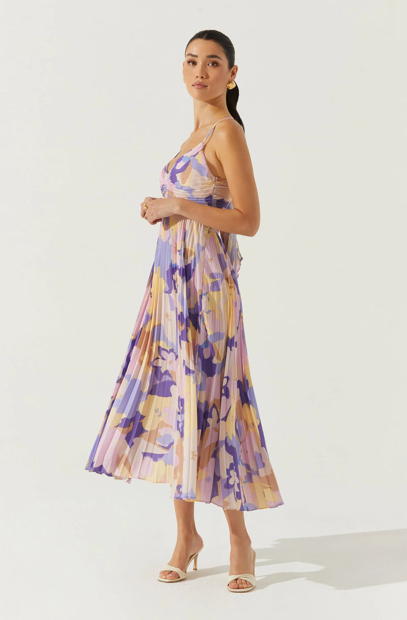 BLYTHE FLORAL PLISSE MIDI DRESS