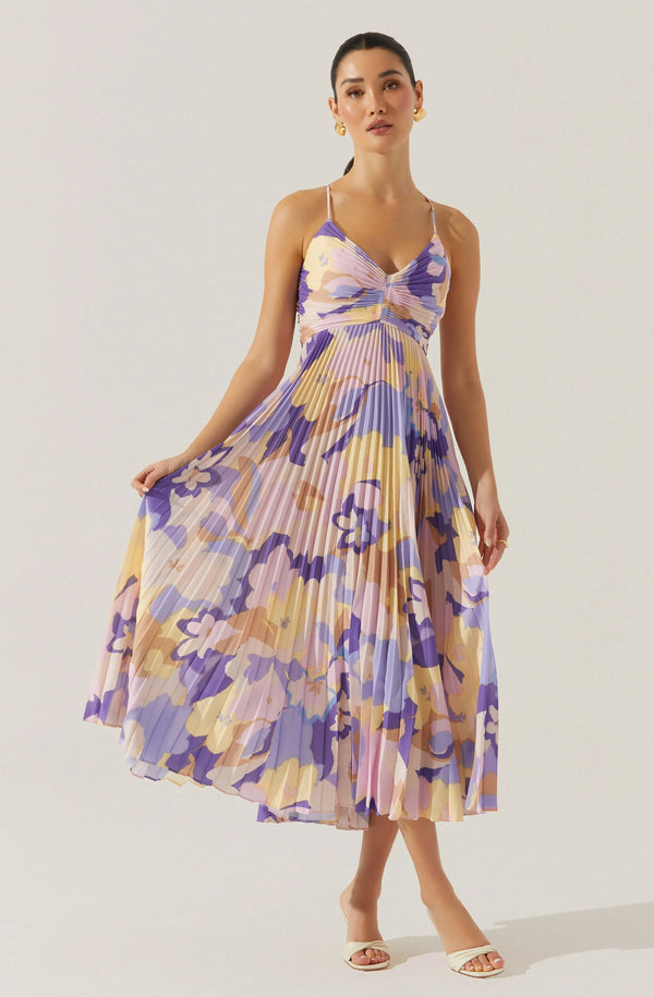 BLYTHE FLORAL PLISSE MIDI DRESS