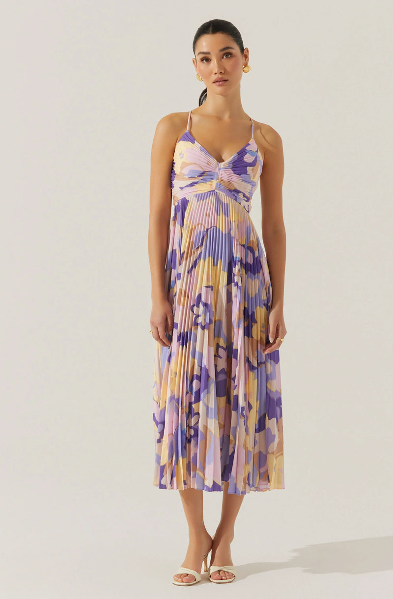 BLYTHE FLORAL PLISSE MIDI DRESS