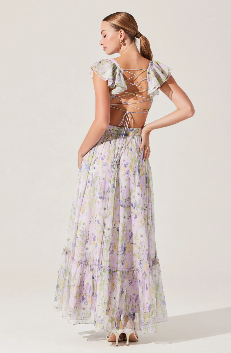 PRIMROSE FLORAL STRAPPY BACK MAXI DRESS