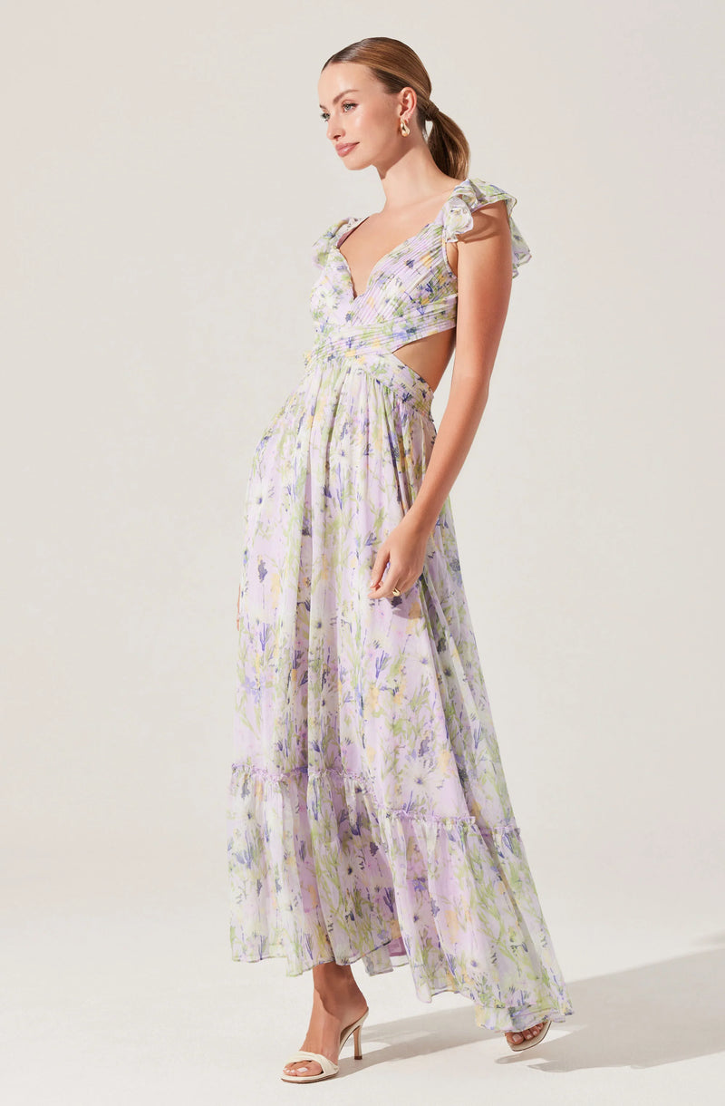 PRIMROSE FLORAL STRAPPY BACK MAXI DRESS
